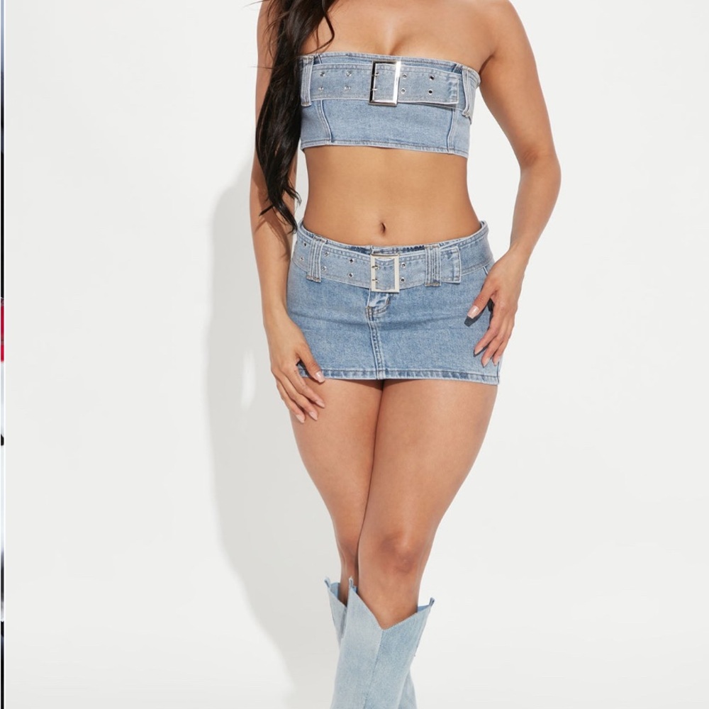 Denim top and Skirt Outfit